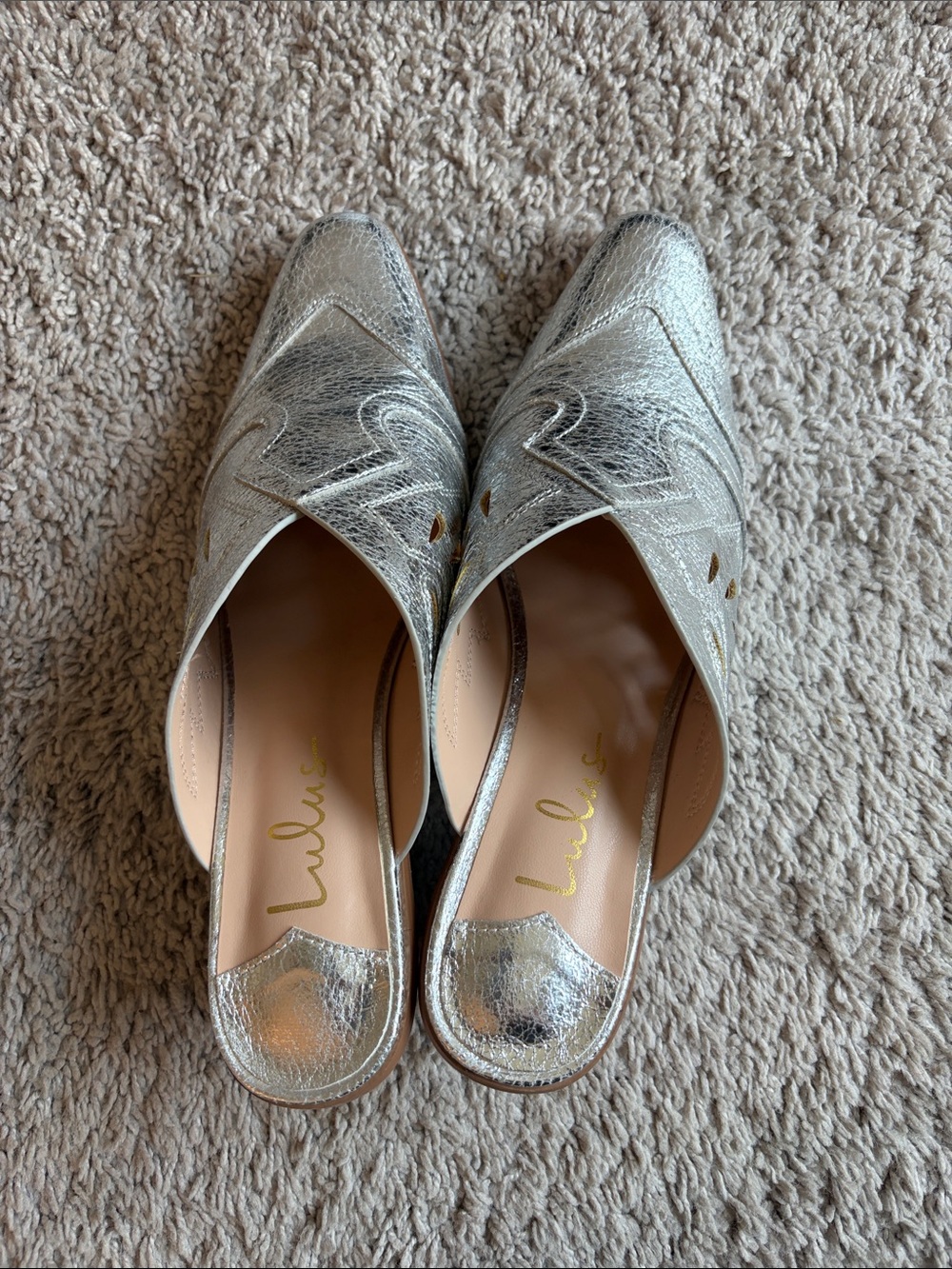 Lulu's Metallic Silver Pointed- Toe Slip-On Mules